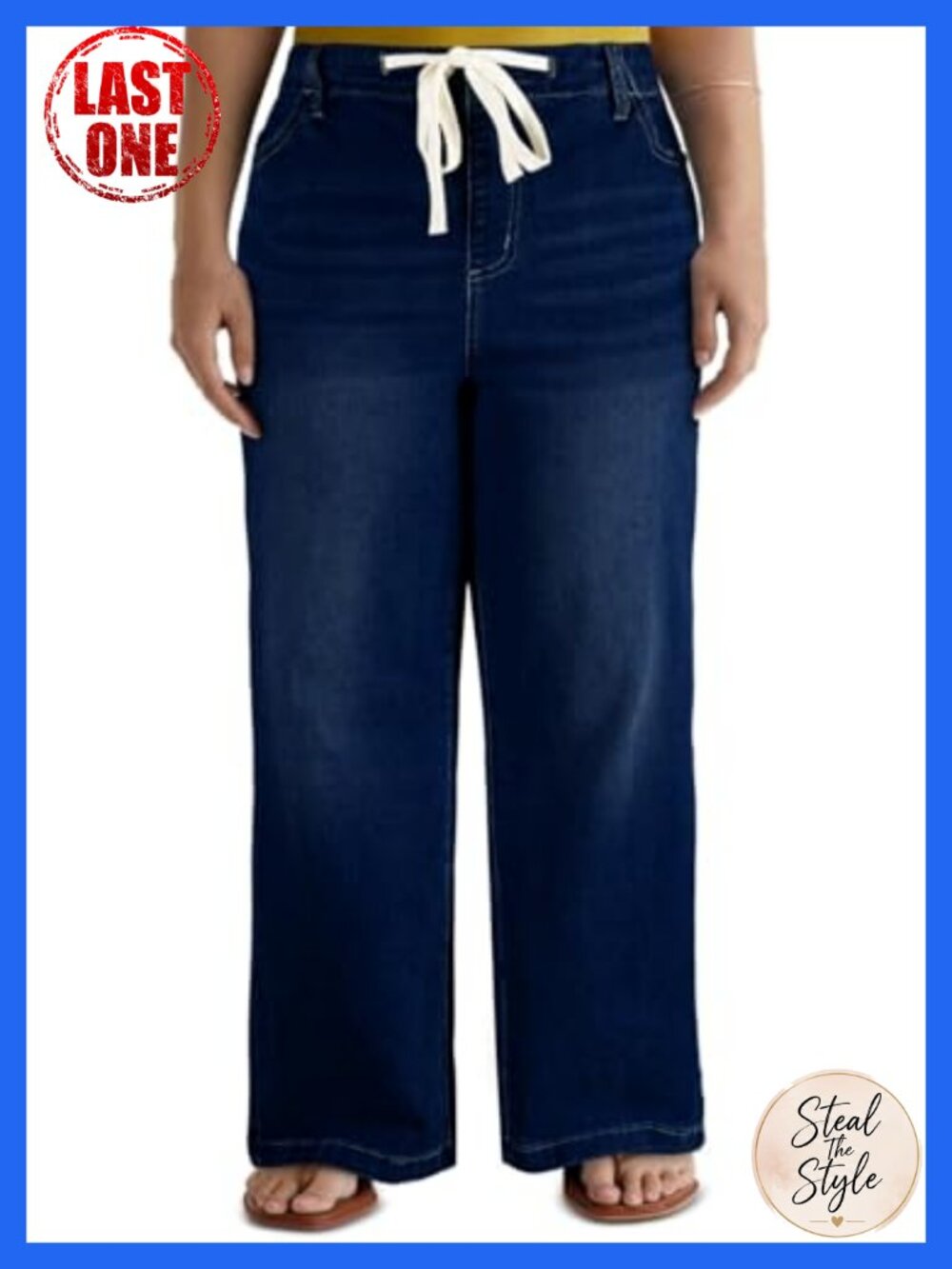 Plus Size Wide Leg Jeans Elastic Waist Drawstring Stretchy Denim Pants with